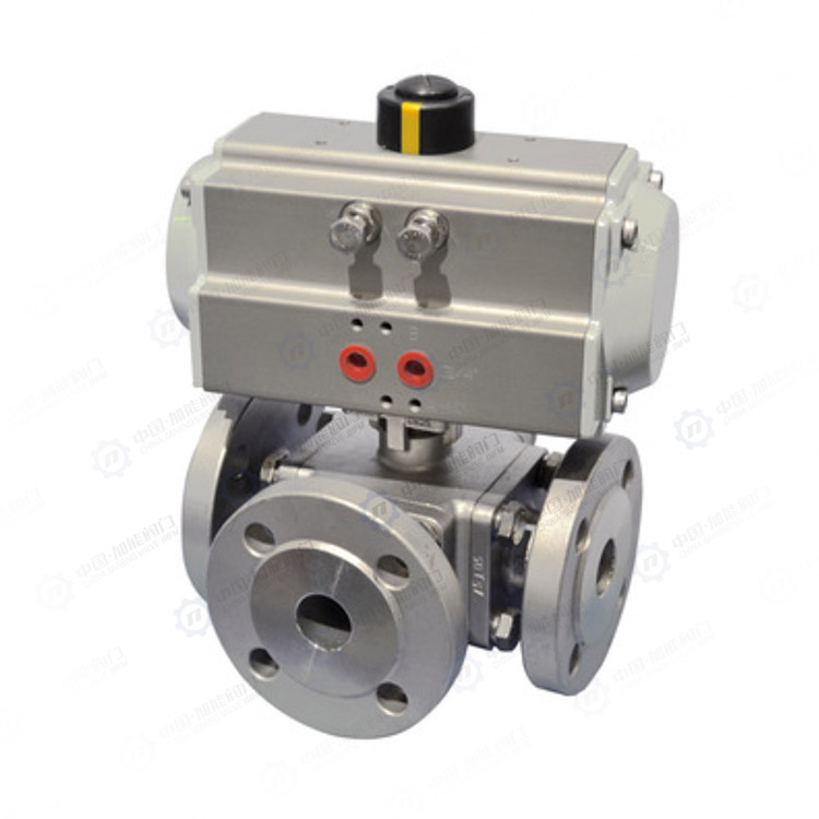 Pneumatic three-way flange ball valve