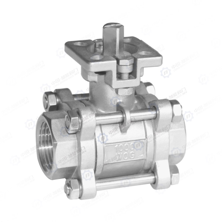 Three piece high platform threaded ball valve