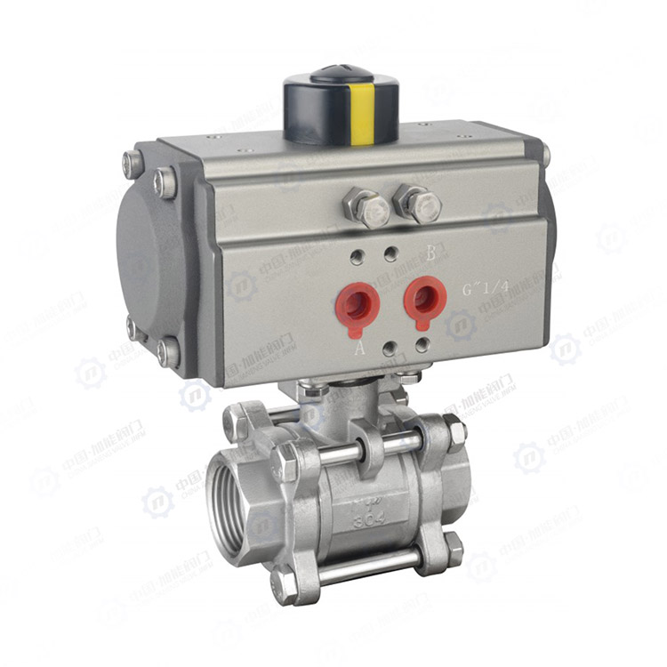 Pneumatic three piece threaded ball valve