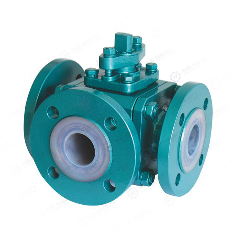 Fluorine lined three-way flange ball valve