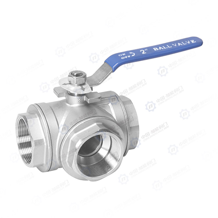 Three way threaded ball valve